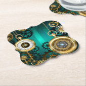 Dessous-de-verre En Papier Veille bijoux Steampunk sur un Arrière - plan vert (Incliné)