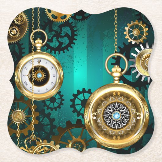 Dessous-de-verre En Papier Veille bijoux Steampunk sur un Arrière - plan vert (Devant)
