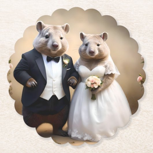Dessous-de-verre En Papier "Véritable Amour En Bas : Wombats Tying The Knot (Devant)