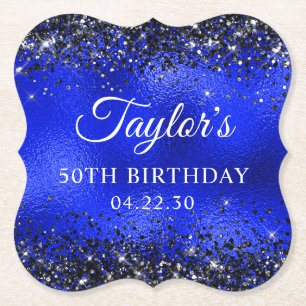 Dessous-de-verre En Papier Verre Pailleté Noir Bleu Royal 50e Anniversaire