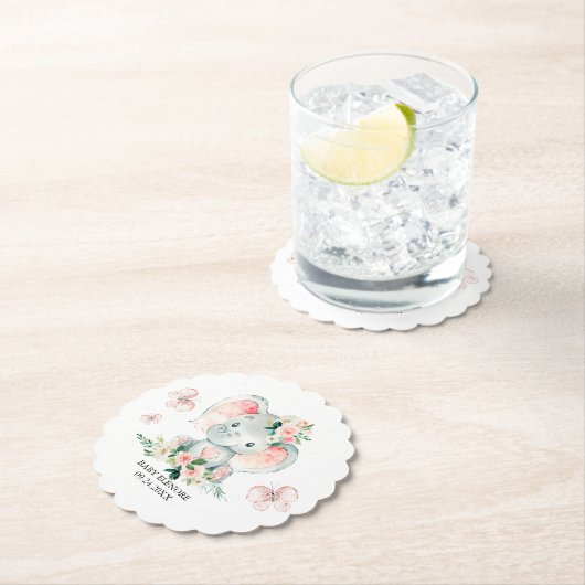 Dessous-de-verre En Papier Vert rose mignon Baby shower de cadre d'éléphant F (En situation)