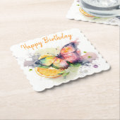 Dessous-de-verre En Papier Vibes d'été Aquarelle papillon - Joyeux anniversai (Incliné)