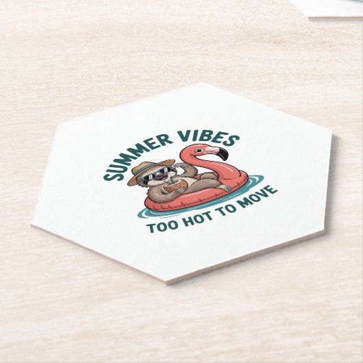 Dessous-de-verre En Papier Vibes d'été Sloth Funny Lazy Float (Incliné)