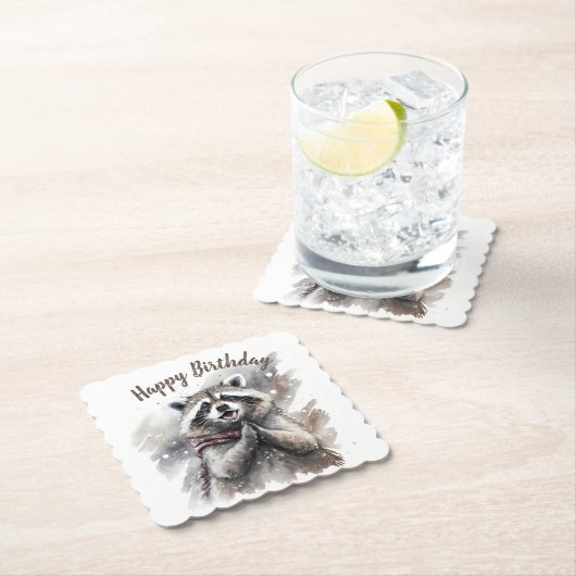 Dessous-de-verre En Papier Vibes d'hiver Raccoon - fête d'anniversaire - (En situation)