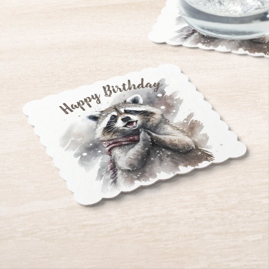 Dessous-de-verre En Papier Vibes d'hiver Raccoon - fête d'anniversaire - (Incliné)