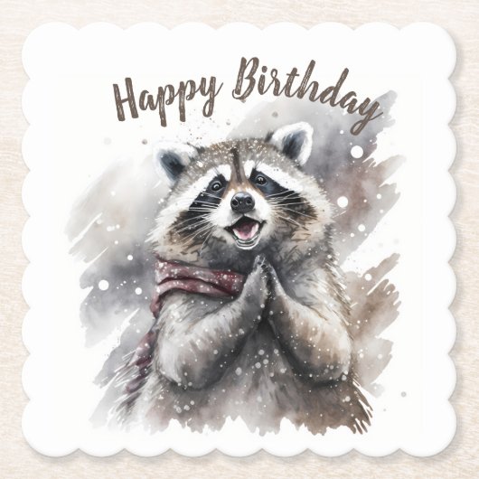 Dessous-de-verre En Papier Vibes d'hiver Raccoon - fête d'anniversaire - (Devant)