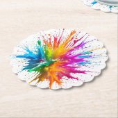Dessous-de-verre En Papier Vibrant Rainbow Paint Splatter Explosion (Incliné)