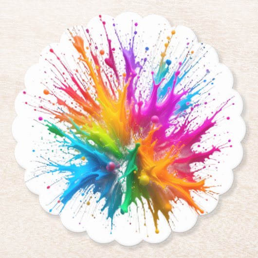 Dessous-de-verre En Papier Vibrant Rainbow Paint Splatter Explosion (Devant)