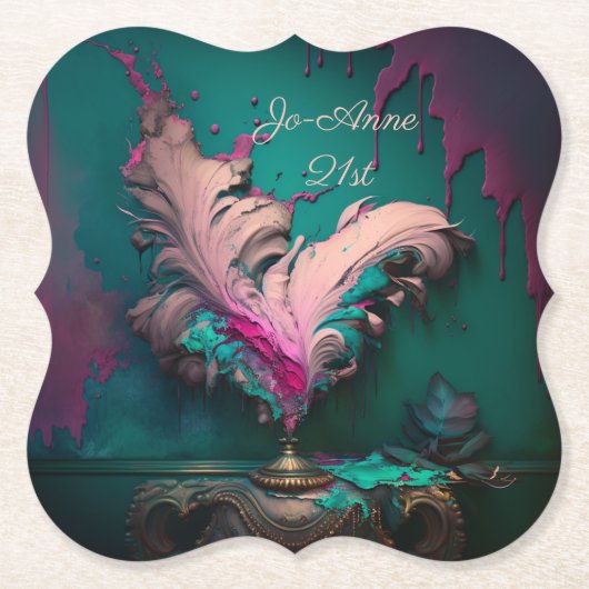 Dessous-de-verre En Papier Vibrant rose Abstrait et Turquoise (Devant)