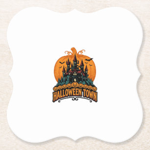Dessous-de-verre En Papier Ville d'Halloween Château Hanté Vintage Citrouille