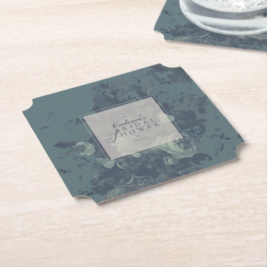 Dessous-de-verre En Papier Vintage Elegant Rustic Teal Floral Bridal Shower (Incliné)
