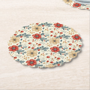 Dessous-de-verre En Papier Vintage Fleur de Noël avec baies Holly & Red