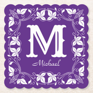 Dessous-de-verre En Papier Vintage Floral Personnalisé Nom Monogramme