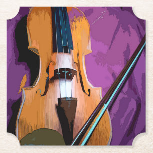 Dessous-de-verre En Papier Violon élégant sur soie violette, Dessous de verre