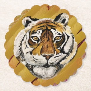 Dessous-de-verre En Papier Visage artistique de la peinture sur tigre