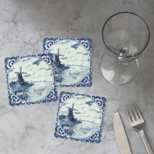 Dessous-de-verre En Papier Voie d'eau Delft Blue Windmill Custom