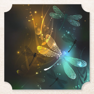 Dessous-de-verre En Papier Vol de libellule verte lumineuse