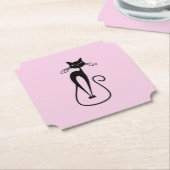 Dessous-de-verre En Papier Whimsical Skinny Chat noir rose (Incliné)