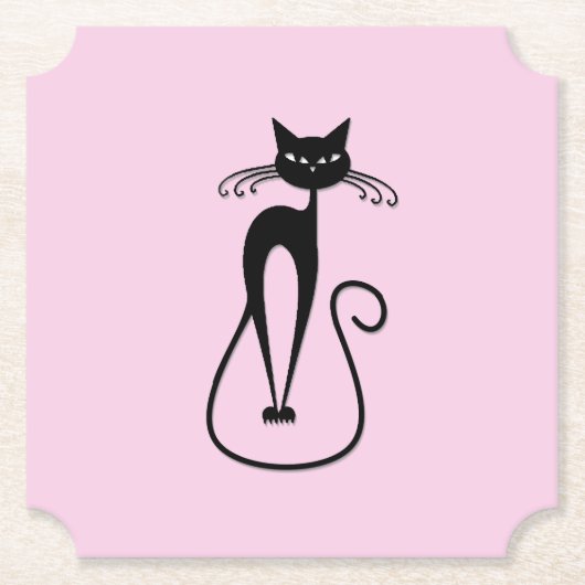 Dessous-de-verre En Papier Whimsical Skinny Chat noir rose (Devant)