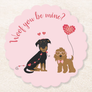 Dessous-de-verre En Papier Woof You Be Mine Valentine Dogs