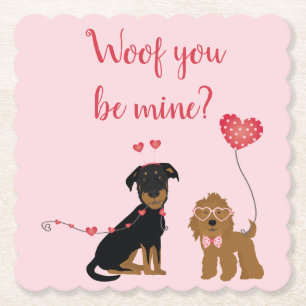 Dessous-de-verre En Papier Woof You Be Mine Valentine Dogs