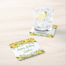 Yellow Sage Green Flowers Floral Party Napkins