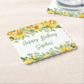 Dessous-de-verre En Papier Yellow Sage Green Flowers Floral Party Napkins (Incliné)