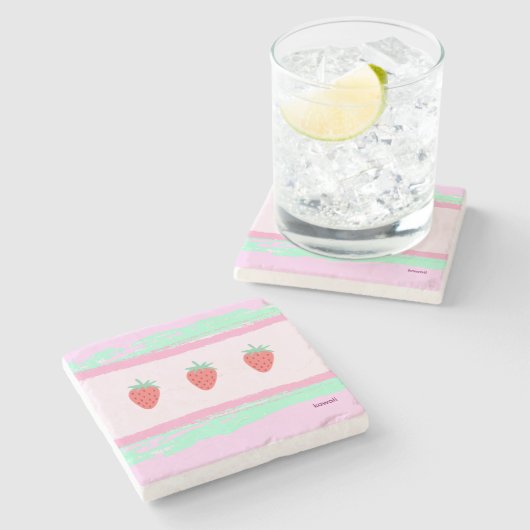 DESSOUS-DE-VERRE EN PIERRE イチゴ柄がかわいい ピンク♡ (Côté)
