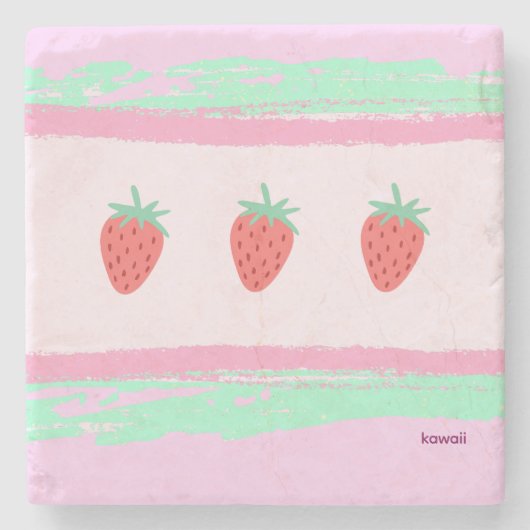 DESSOUS-DE-VERRE EN PIERRE イチゴ柄がかわいい ピンク♡ (Devant)