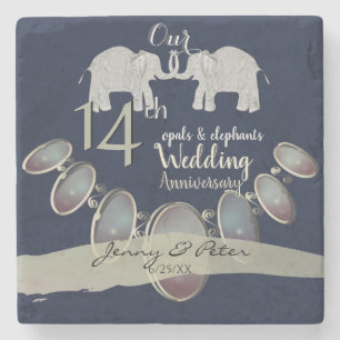 Dessous-de-verre En Pierre 14e anniversaire de Mariage Opals and Elephants Na