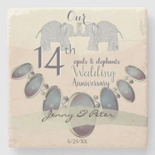 Dessous-de-verre En Pierre 14e anniversaire du Mariage Opals and Elephants