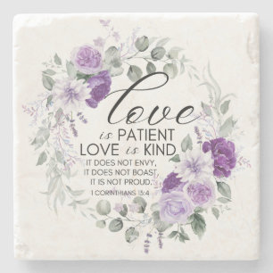 Dessous-de-verre En Pierre 1 Corinthiens 13:4 L'amour est Patient Violet Flor