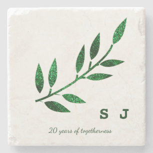 Dessous-de-verre En Pierre 20e Anniversaire de Mariage Émeraude Vert Monogram