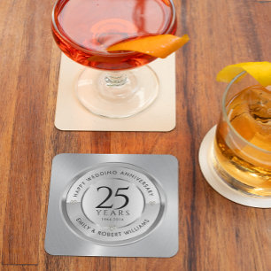 Dessous-de-verre En Pierre 25e anniversaire du mariage noir et argent