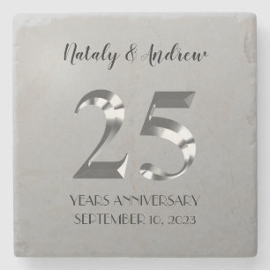 Dessous-de-verre En Pierre 25e anniversaire Mariage d'argent métallique