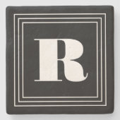 Dessous-de-verre En Pierre 3 monogramme de cadre | Noir et blanc (Devant)