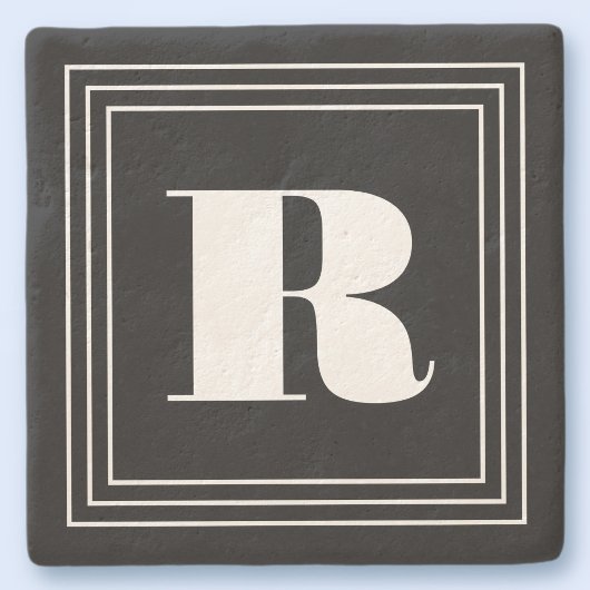Dessous-de-verre En Pierre 3 monogramme de cadre | Noir et blanc