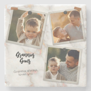 Dessous-de-verre En Pierre 3 Trois Photo Moderne Élégant Collage Famille Amou