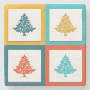 Dessous-de-verre En Pierre 4 Arbres de Noël Retro Design
