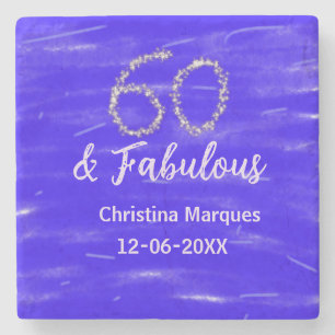 Dessous-de-verre En Pierre 60 & fabuleux anniversaire bleu argent ajouter nom