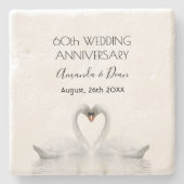 Dessous-de-verre En Pierre 60e anniversaire de mariage cygnes blancs romantiq (Devant)