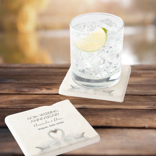 Dessous-de-verre En Pierre 60e anniversaire de mariage cygnes blancs romantiq