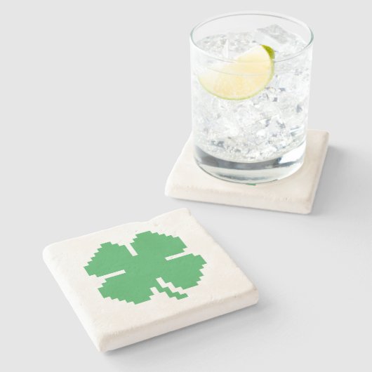 Dessous-de-verre En Pierre 8 bits Pixel Lucky Four Leaf Clocher (Côté)