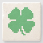 Dessous-de-verre En Pierre 8 bits Pixel Lucky Four Leaf Clocher (Devant)