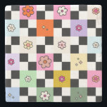 Dessous-de-verre En Pierre À damiers coloré rétro marguerite<br><div class="desc">à damiers - Motif Retro Colorful Flower Check - Checkerboard.</div>