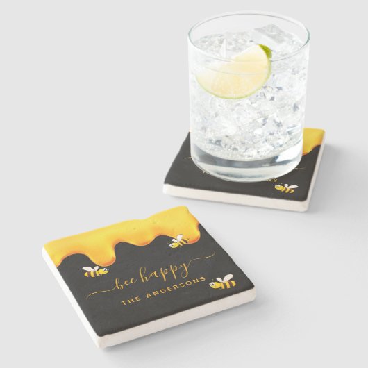 Dessous-de-verre En Pierre Abeilles noires joyeux bosse abeilles doux miel mo (Côté)