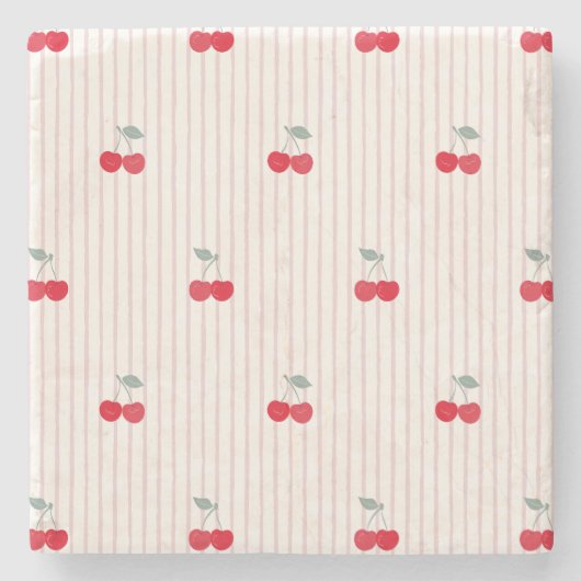 Dessous-de-verre En Pierre Absorbent Retro Cherries Pattern Sweetheart Glaze (Devant)