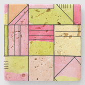 Dessous-de-verre En Pierre Abstrait patchwork rose et vert citron (Devant)