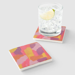 Dessous-de-verre En Pierre Abstrait rose et jaune gras