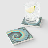 Dessous-de-verre En Pierre Abstraite spirale d'art fractal bleu turquoise ora (Côté)